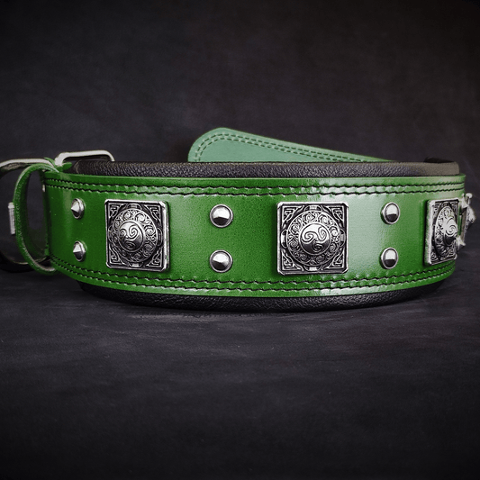 Marquise Pup | The Eros Collar — 2.5" Wide Forest Green Leather Dog Collar
