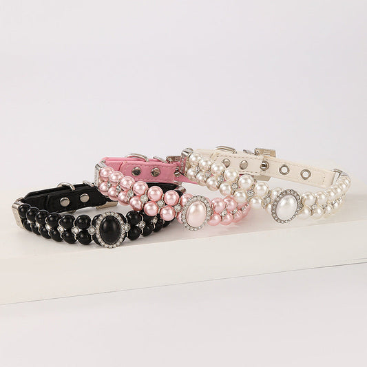 Marquise Pup | The Princess Collar — Double Pearl & Rhinestone Dog & Cat Collar