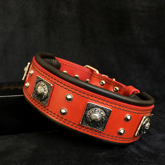 Marquise Pup | The Eros Collar — 2.5" Wide Crimson Red Leather Dog Collar